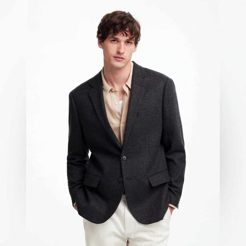NWOT Madewell Roebling Two-Button Blazer in Italian Fabric 40R -Heather Charcoal